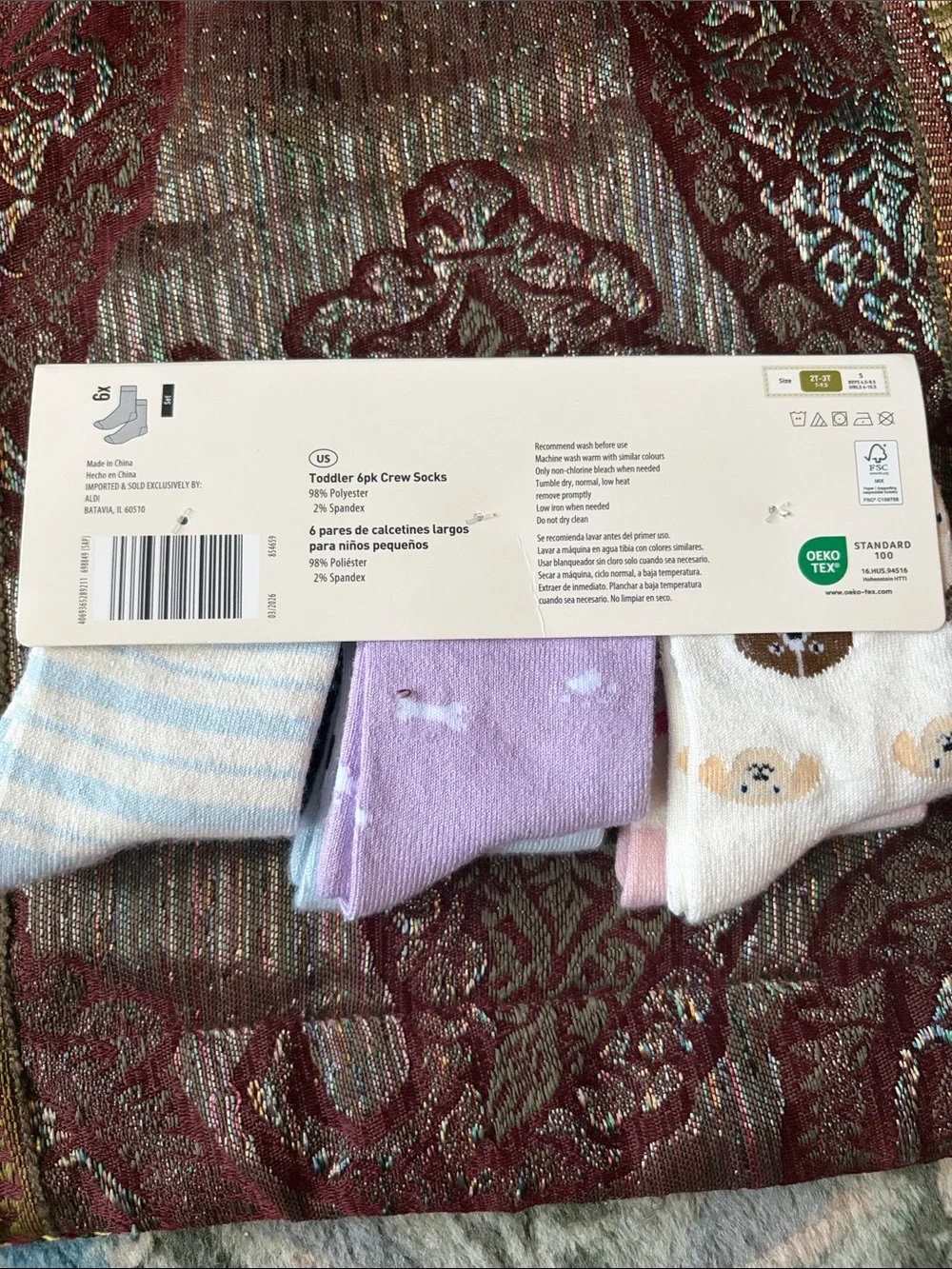 Lily & Dan Toddler Crew Socks - Pink, White, and Blue Size 2T/ 3T